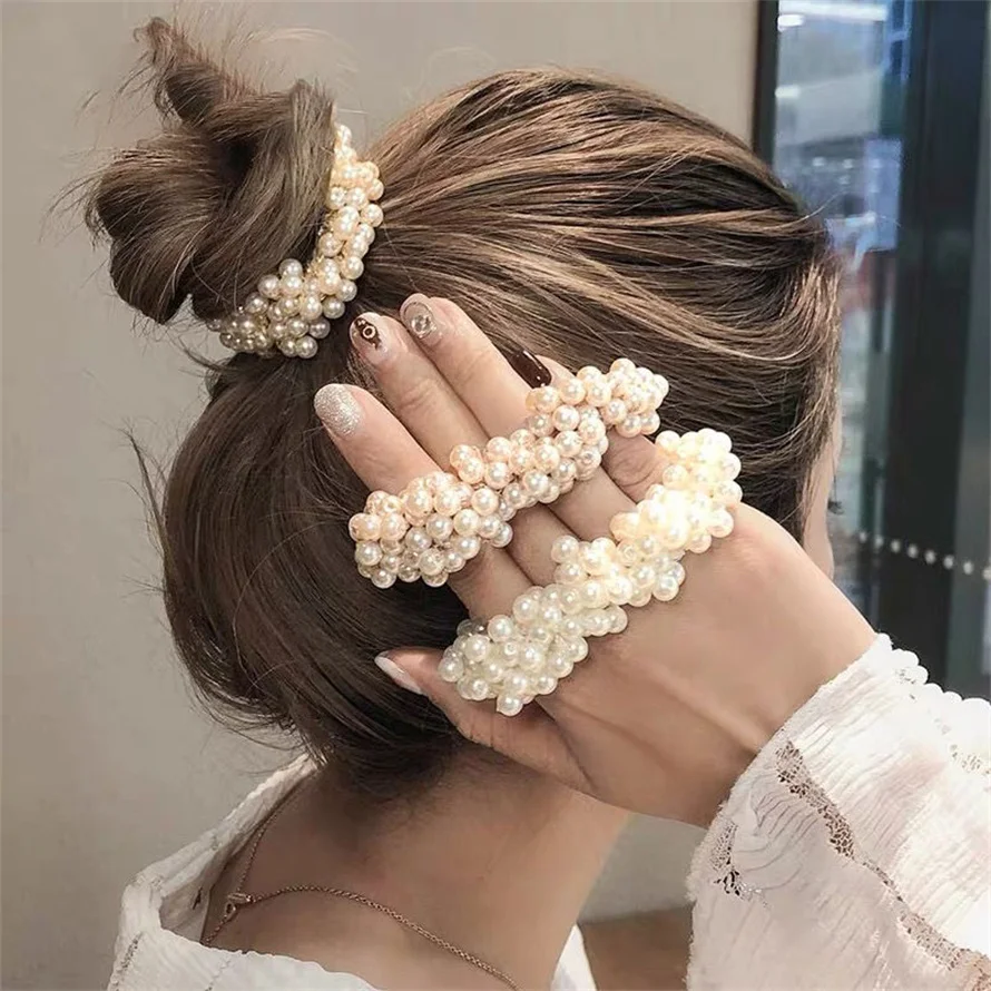 Woman Elegant Pearl Hair Ties  - Silicone Band Women reseña y precio