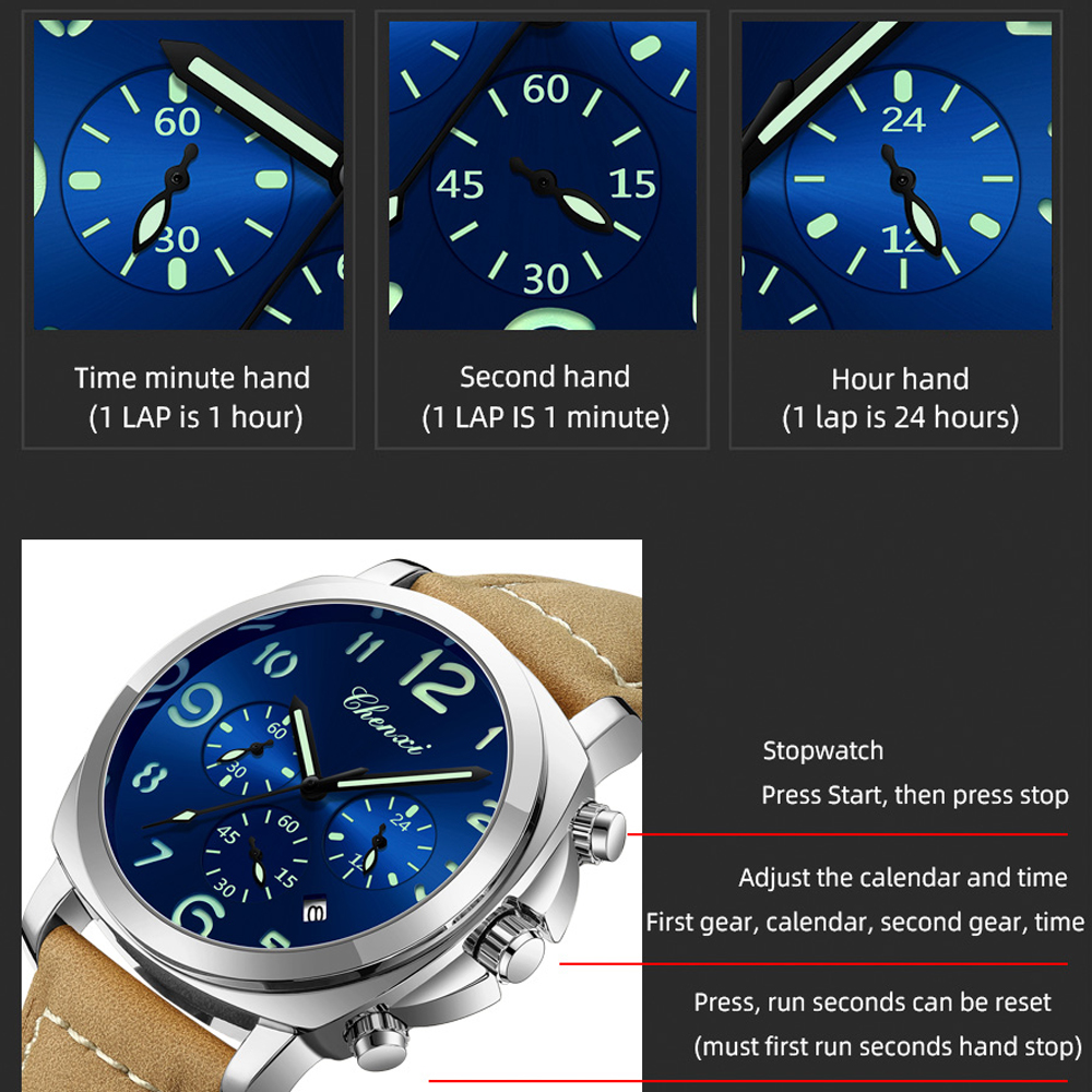 CHENXI Men Watch Multifunction - Leather Watch Band Men reseña y precio