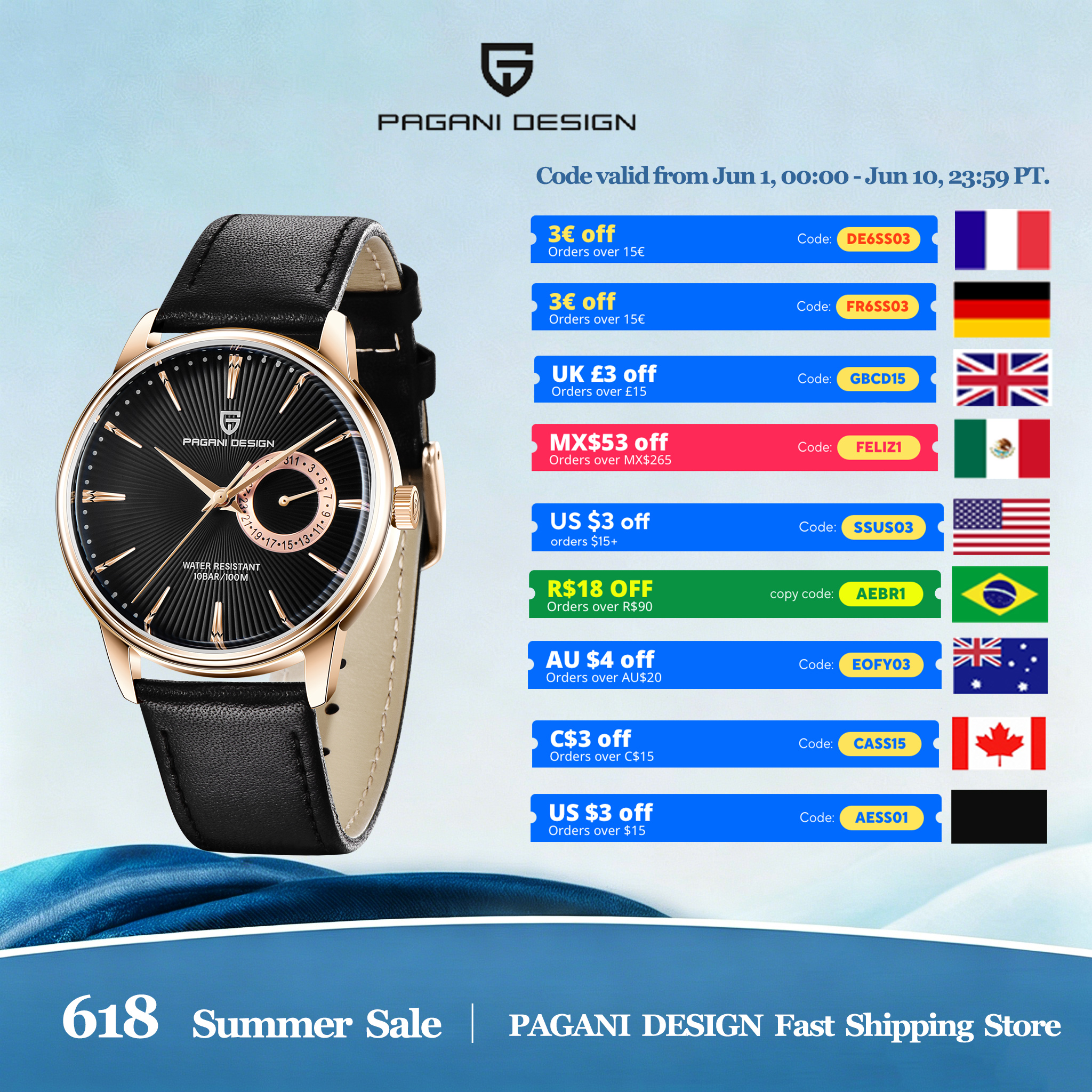PAGANI DESIGN 2026 Best-Sellin - Leather Watch Band Men reseña y precio